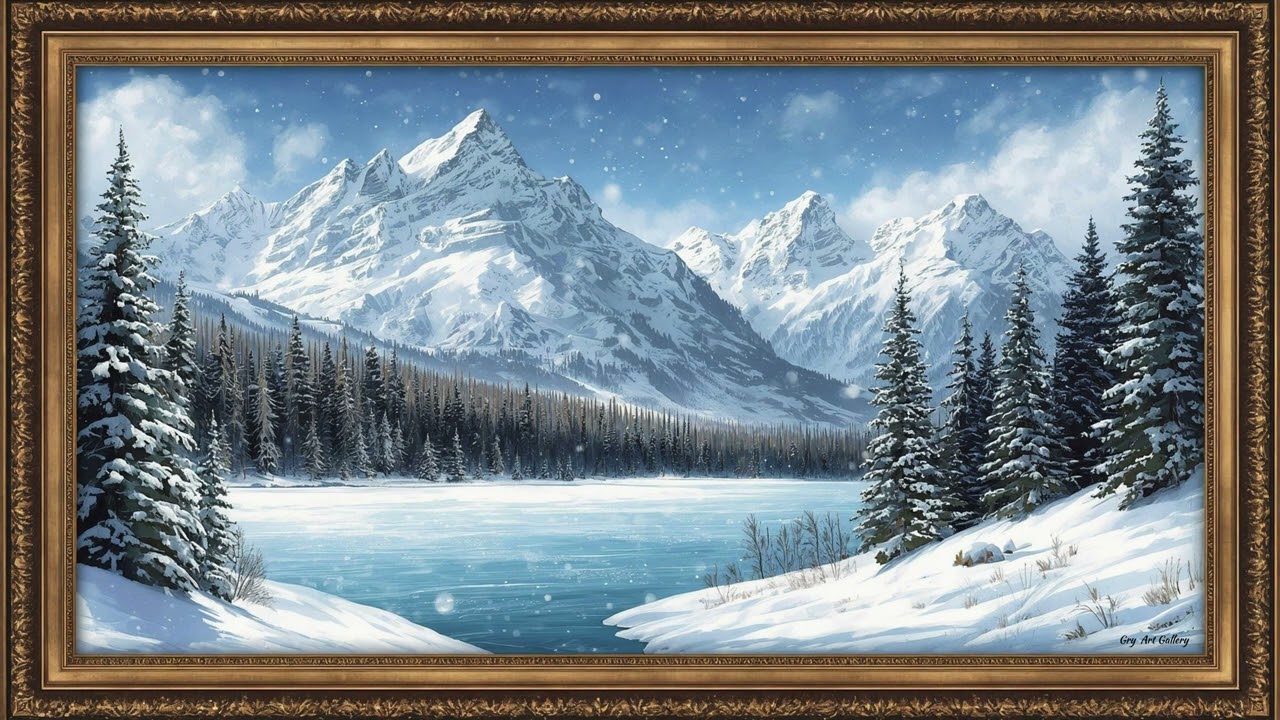 Winter Mountain Landscape | Framed TV Art & Relaxing Snowy Scenery