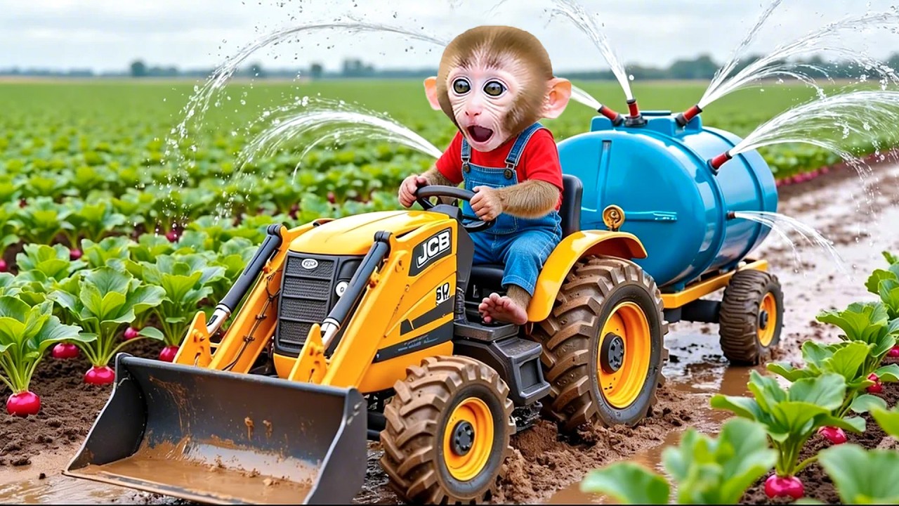 Bebé MONO NANA rescata el jardín y repara el camino de tierra lleno de lodo – Mono Nana ESP