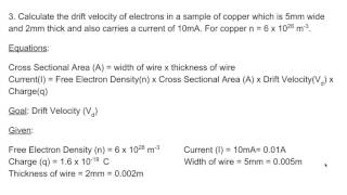 Unit 1 review guide: Current, Voltage, and Drift Velocity.