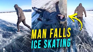 Man Falls While Ice Skating and Decides to Just Lie on His Back