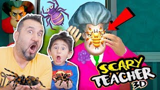 KIZGIN ÖĞRETMENE ÖRÜMCEK ŞAKASI YAPTIK! PASTASINI PATLATTIK! | SCARY TEACHER 3D OYNUYORUZ!