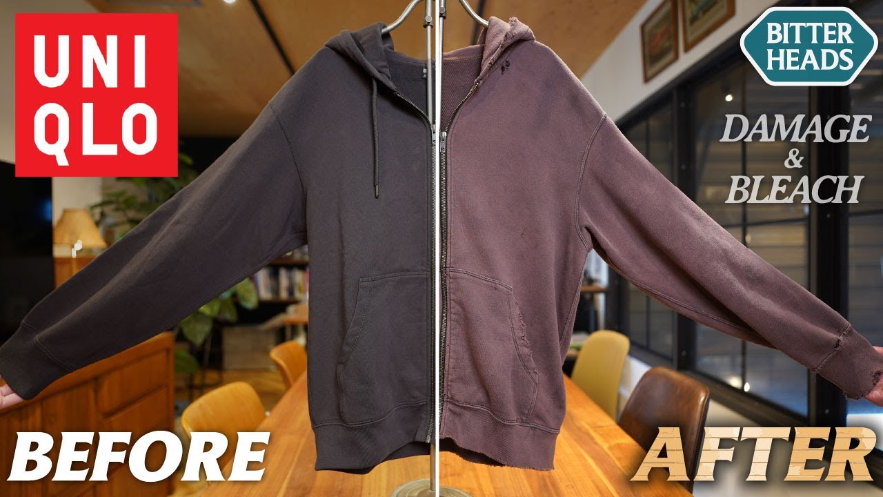 ユニクロの定番パーカーを古着加工してみたら激渋なボロになりました！リベンジ成功！