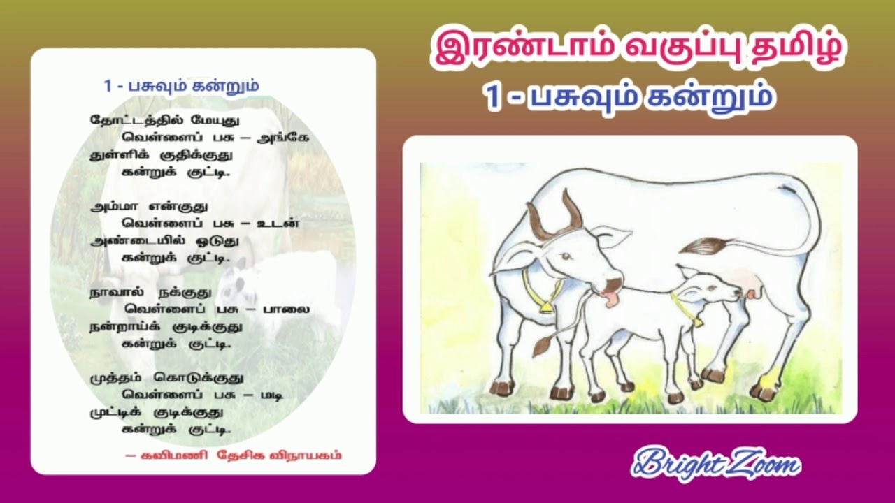 பசுவும் கன்றும், தோட்டத்தில் மேயுது, வெள்ளை பசு, இரண்டாம் வகுப்பு தமிழ், #BrightZoom, - YouTube