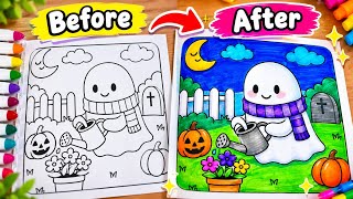 👻 Cute Ghost Halloween Coloring Transformation 🎃 | Before & After Magic ✨