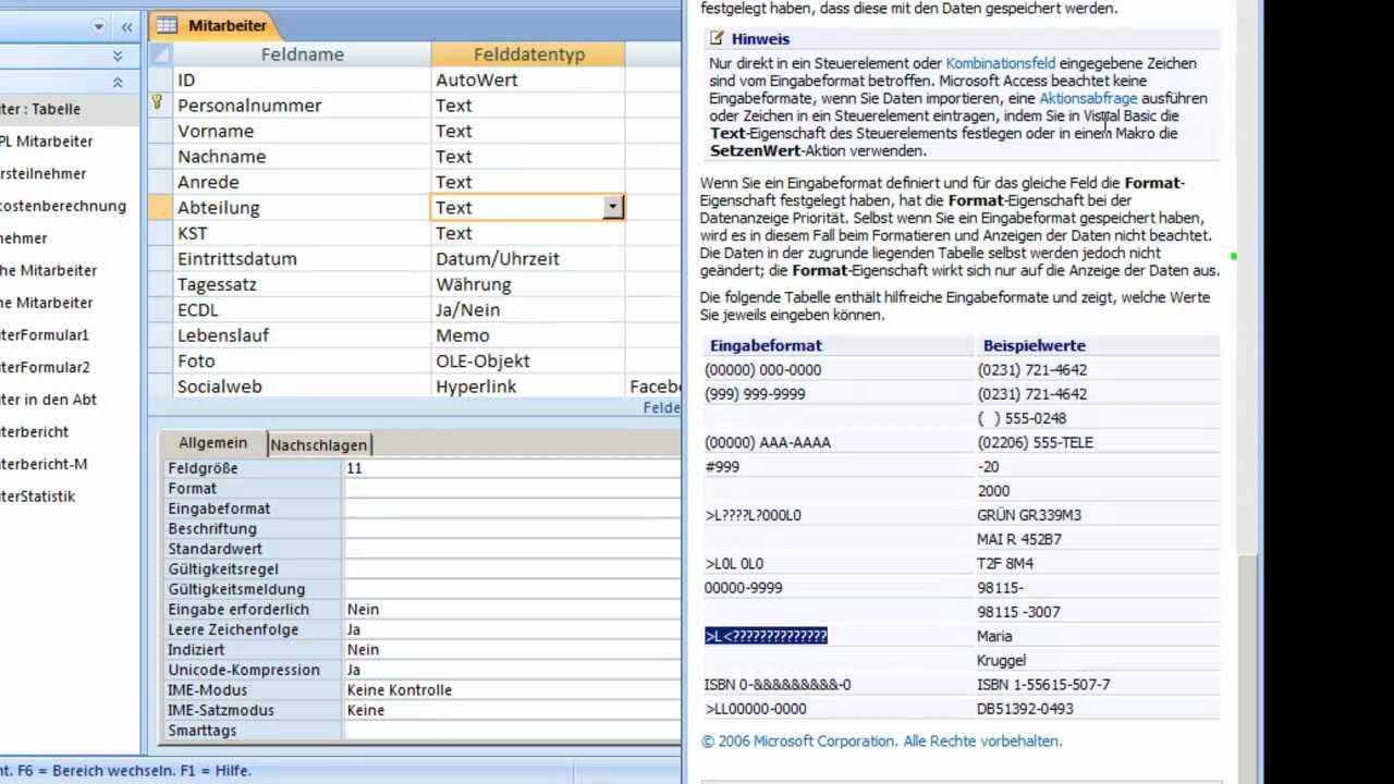 am5115 Das Eingabeformat in einem Datenfeld erstellen und bearbeiten - YouTube