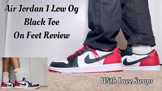 2023 Air Jordan 1 Low Og Black Toe Review On Feet With Lace Swaps