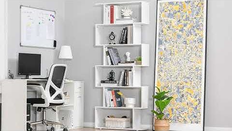HOMCOM 6-Tires Wooden Bookcase S Shape Storage Display Unit Home Divider Office Furniture White