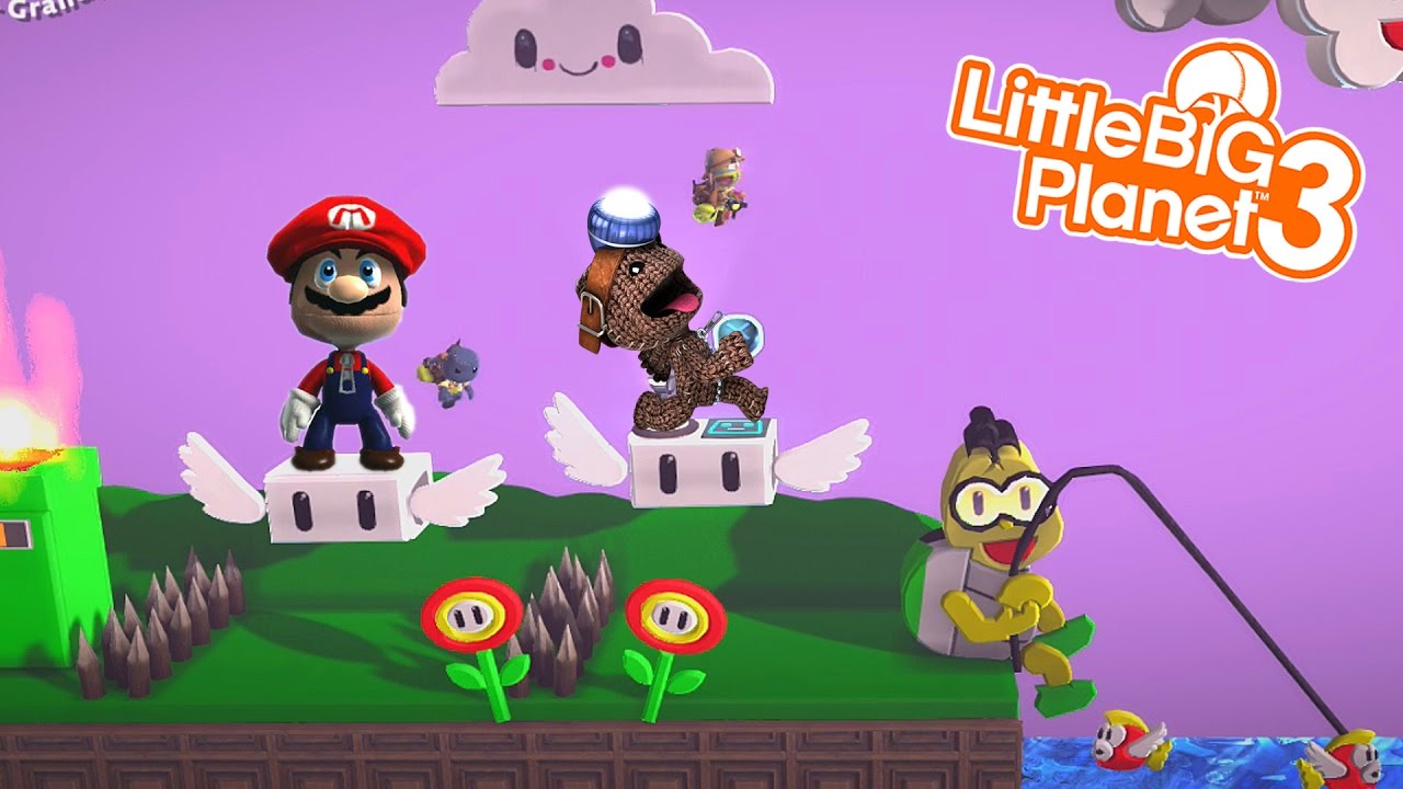 sackboy in mario world littlebigplanet 3 gameplay youtube