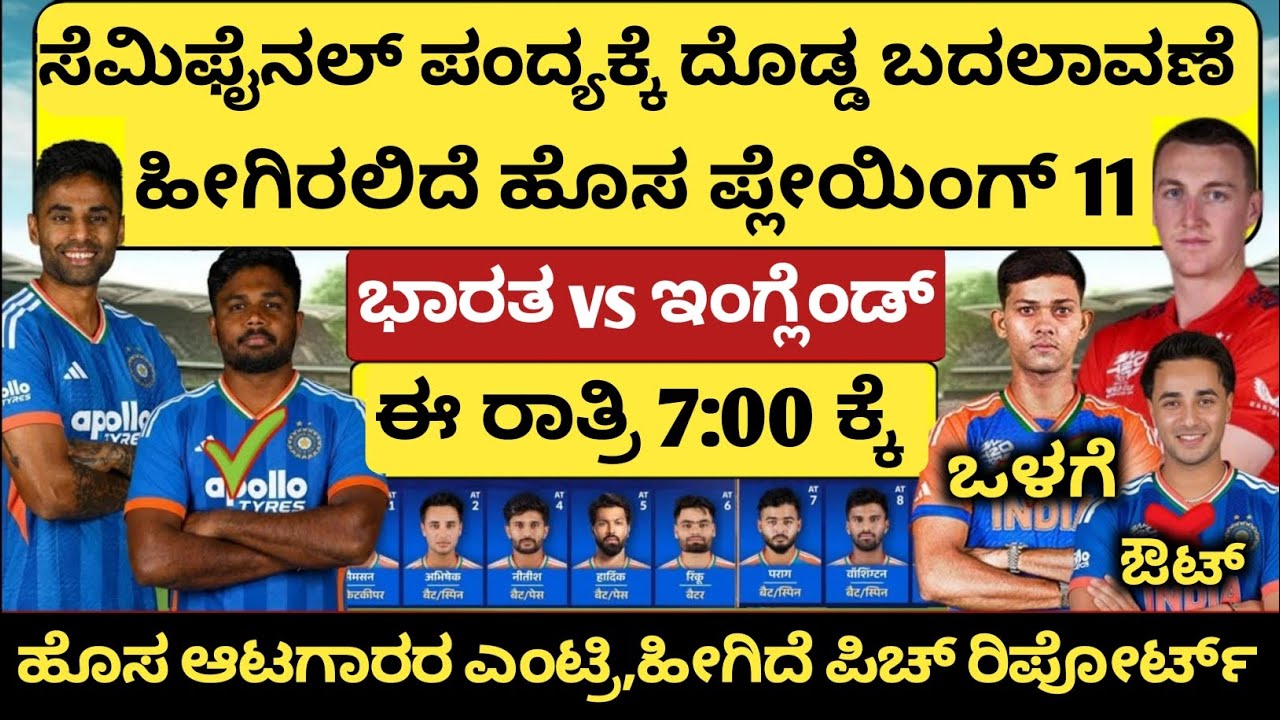ಸೆಮೀಸ್ ಪಂದ್ಯಕ್ಕೆ ದೊಡ್ಡ ಬದಲಾವಣೆ, ಹೀಗಿದೆ ಹೊಸ ಪ್ಲೇಯಿಂಗ್ 11 | IND vs ENG Semifinal 2026 Playing 11 team 