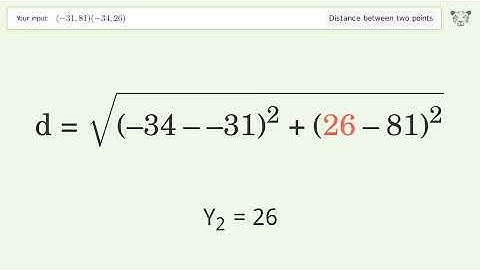Find the distance between two points p1 (-31,81) and p2 (-34,26): Step-by-Step Video Solution