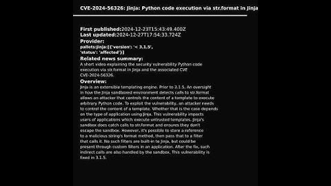 Jinja: Python code execution via str.format in Jinja (CVE-2024-56326)