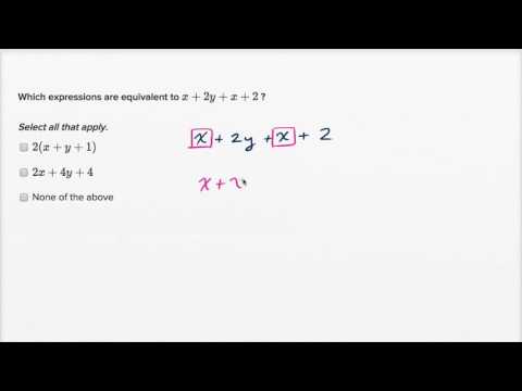 How to find equivalent expressions by combining like terms and using the distributive property