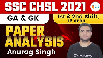 SSC CHSL Exam Analysis (16th April 2021, 1st & 2nd Shift) | GK & GA Asked Questions | Anurag Singh