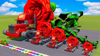 Big & Small Colors Flower Mack Truck vs Trains | BeamNG.Drive