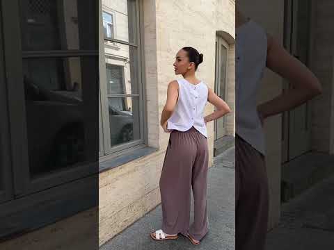 Стильні жіночі легкі штани палаццо (Розмір S (42-44), M (46), L (48), XL (50)), Світло-коричневі, видео 1