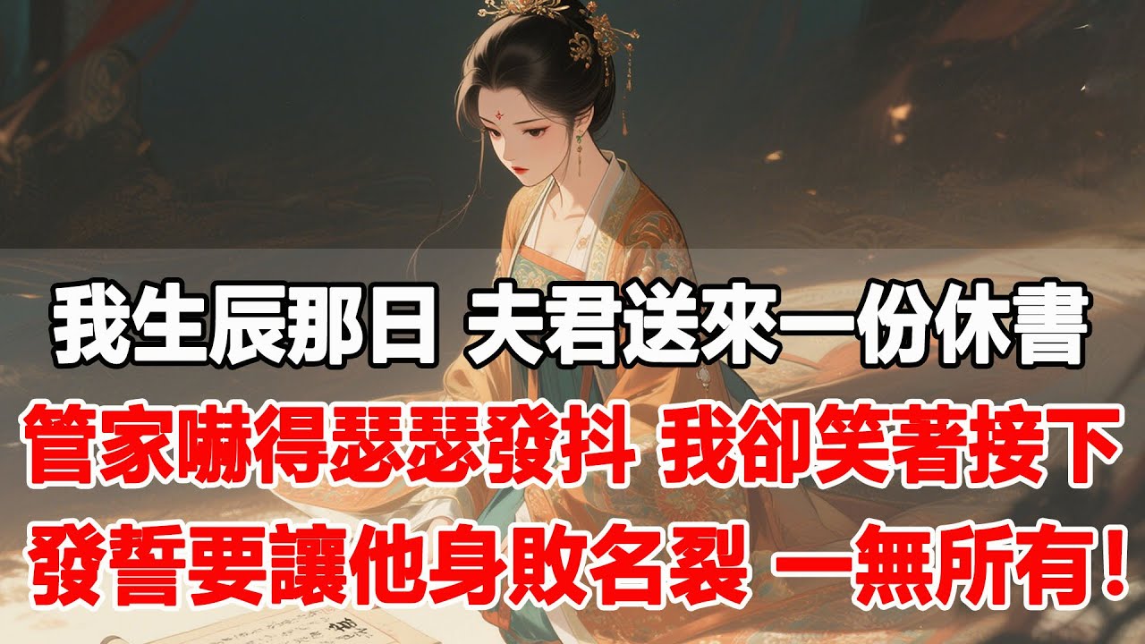 【完結爽文】我生辰宴上，夫君送來一份休書，管家嚇得瑟瑟發抖，我卻笑著接下：我發誓要讓他身敗名裂 一無所有！