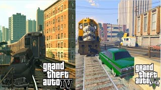 GTA IV, EFLC & GTA V: Train Crash into Cars Compilation [1080p]