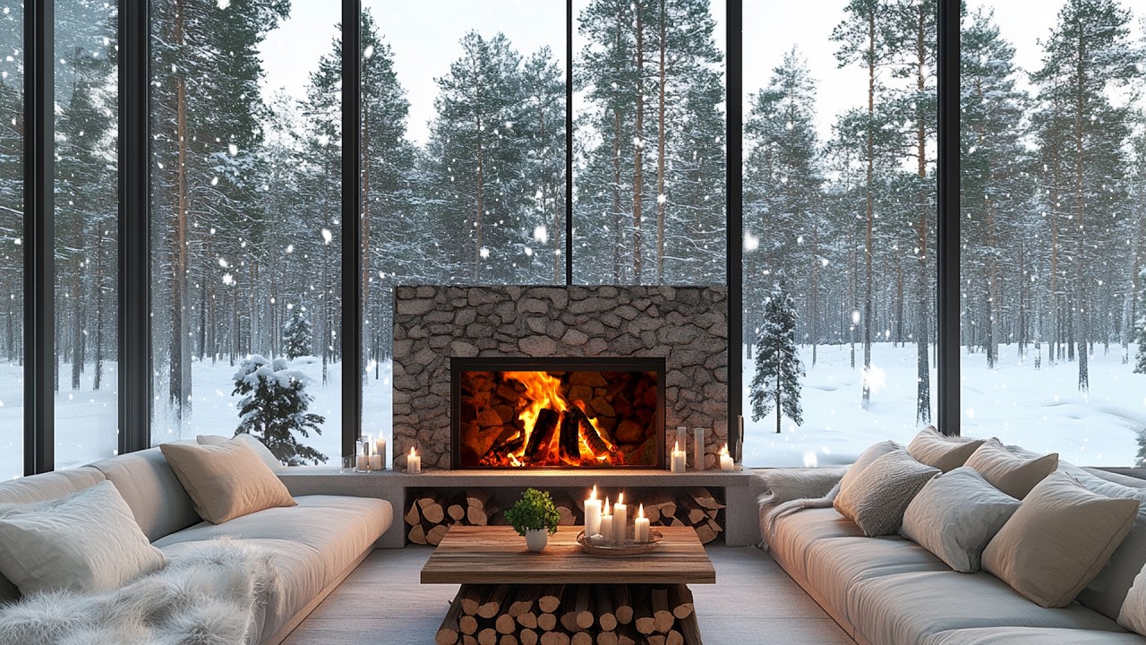 ❄️🎹 Cozy Winter Piano Ambience | Snowy Views & Warm Fireplace Glow | Calm Nights, Deep Relaxation