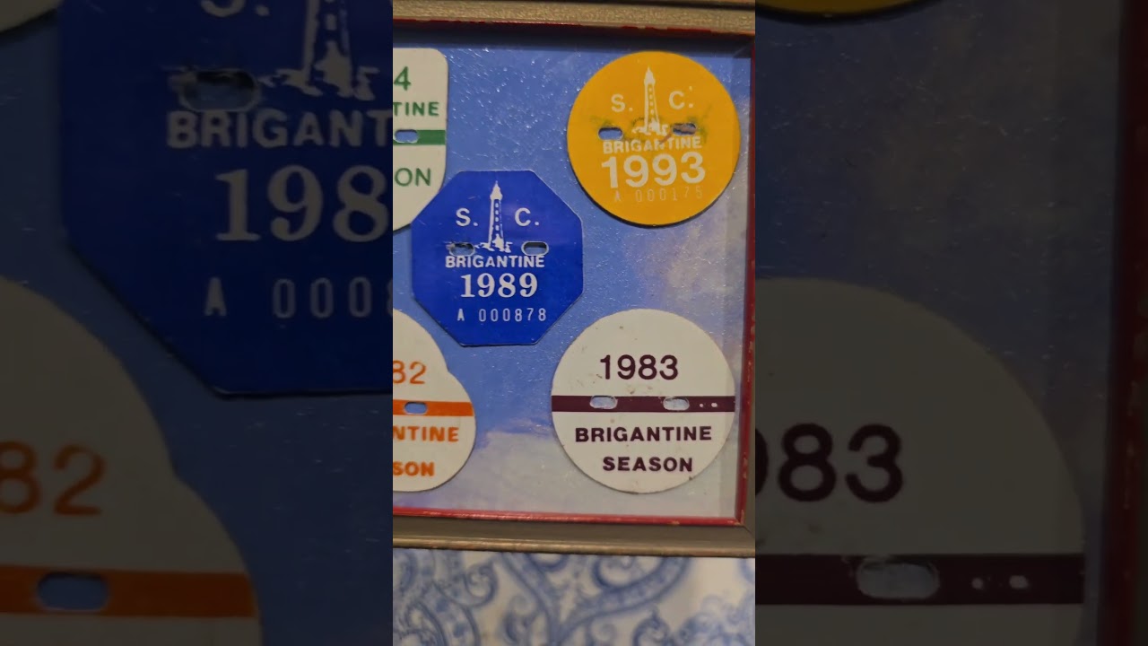 Vintage Framed Brigantine New Jersey Beach Tags