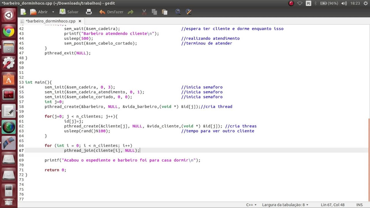 Blog de CES33 - SIstemas Operacionais - ITA T.10: O Problema do Barbeiro  Dorminhoco (com threads)