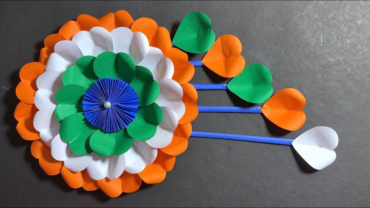 Tricolor Paper Flower Wall Decoration | Independence Day Craft Ideas | Easy Paper Craft