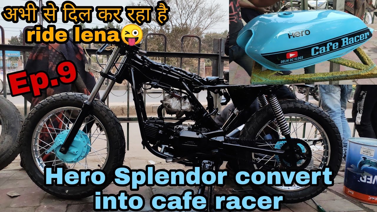आज अपनी cafe racer खड़ी हो गयी 🤓 |hero splendor into cafe racer ...