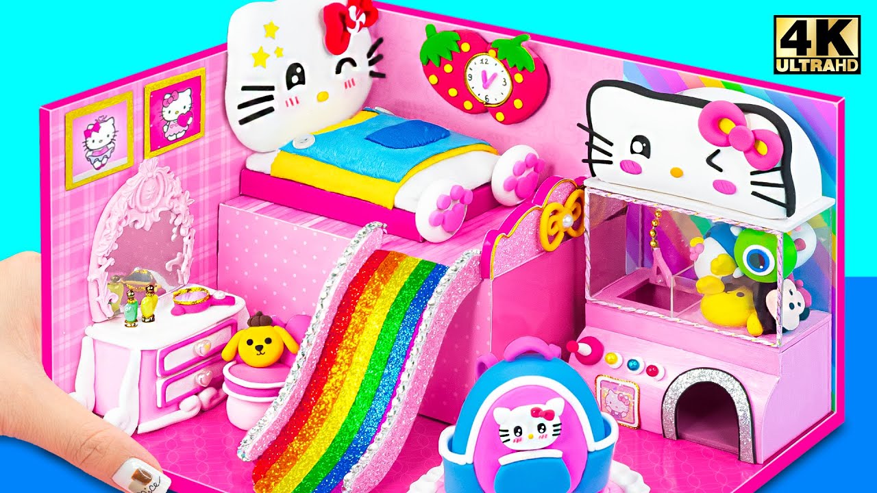 Build Adorable Hello Kitty House with Rainbow Slide, Bedroom & Mini ...