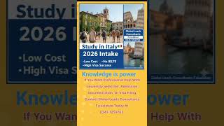 Study in Italy 2026 Intake | Low Cost, No IELTS, High Visa Success |Knowledge is power