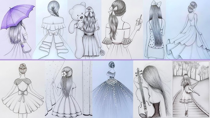 8 easy girl drawing ideas ( part -1 ), Pencil sketch Tutorials