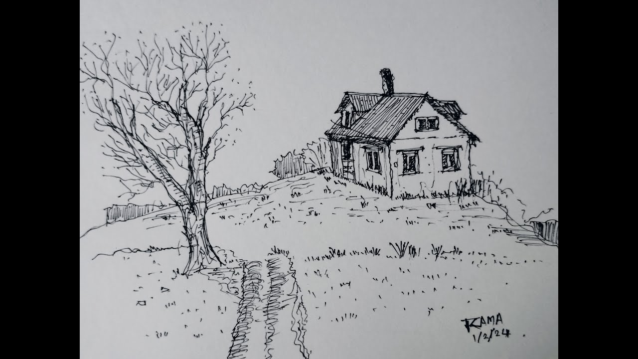 Urban Sketch using Pen , Let's draw this greenhouse on the hill.