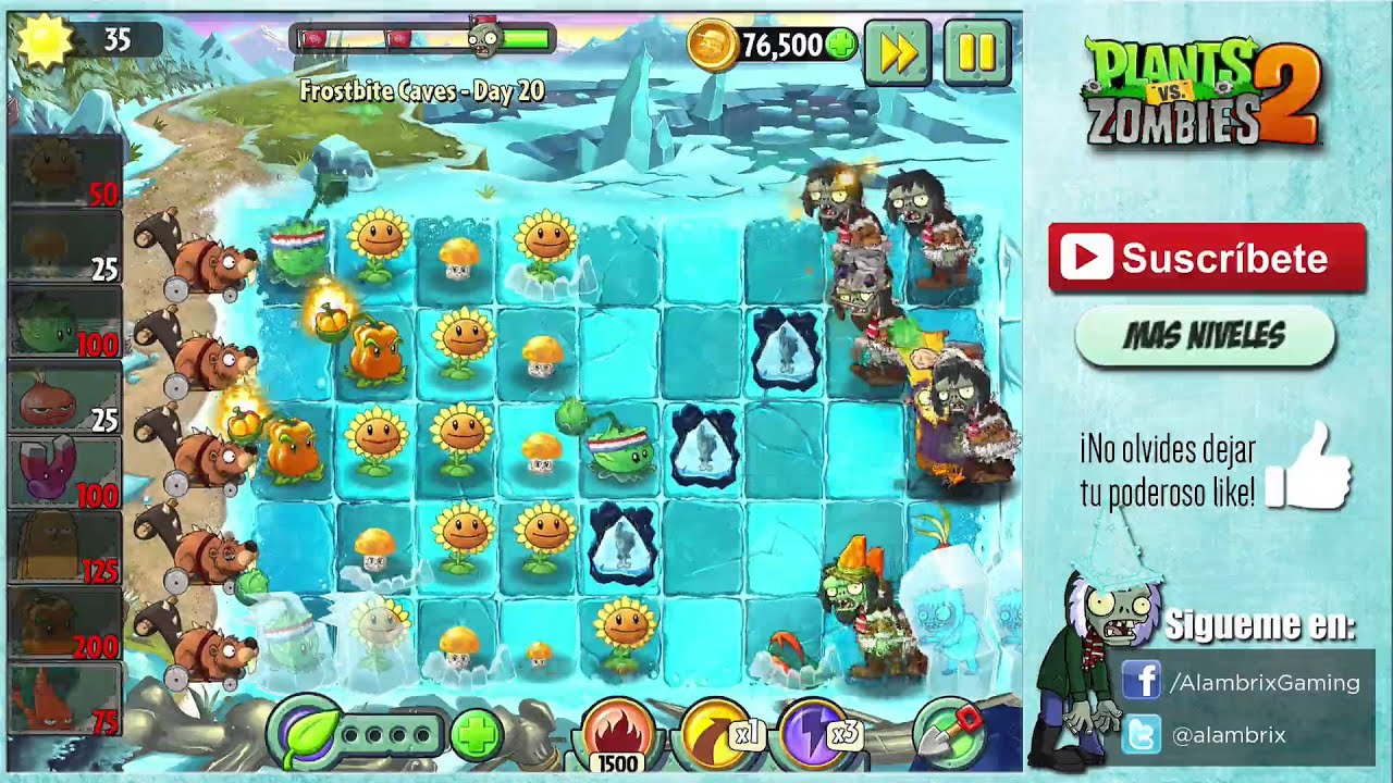 Plants Vs Zombies 2 - Cuevas Congeladas día 20 - YouTube