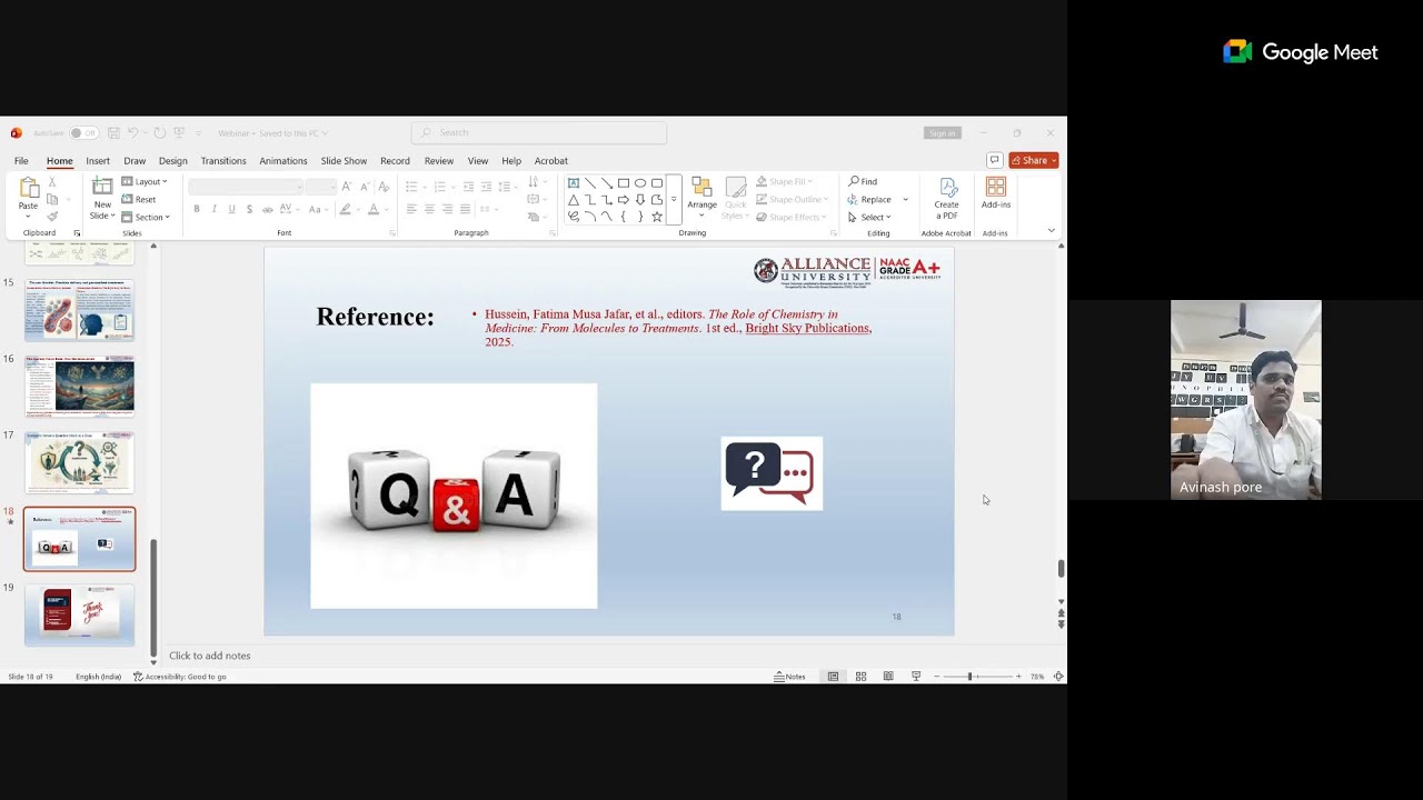 Webinar on “Molecules to Medicines: The Chemistry of Cure”