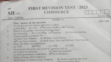 12th Commerce First Revision Exam 2023 Question Paper and Answer key