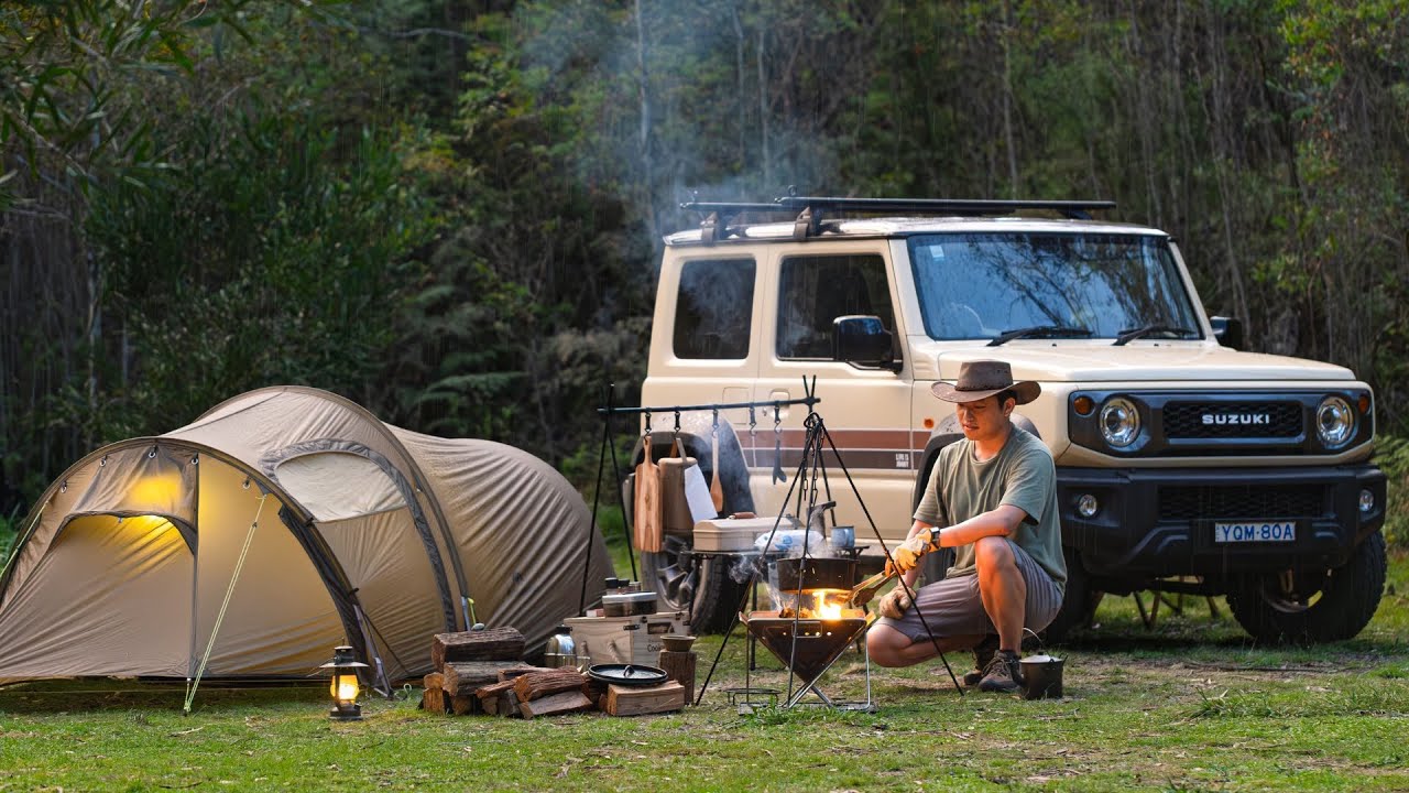Соло-кемпинг на Jimny & Приготовление на костре: Австралийский чай Билли, Американский гуляш | ASMR