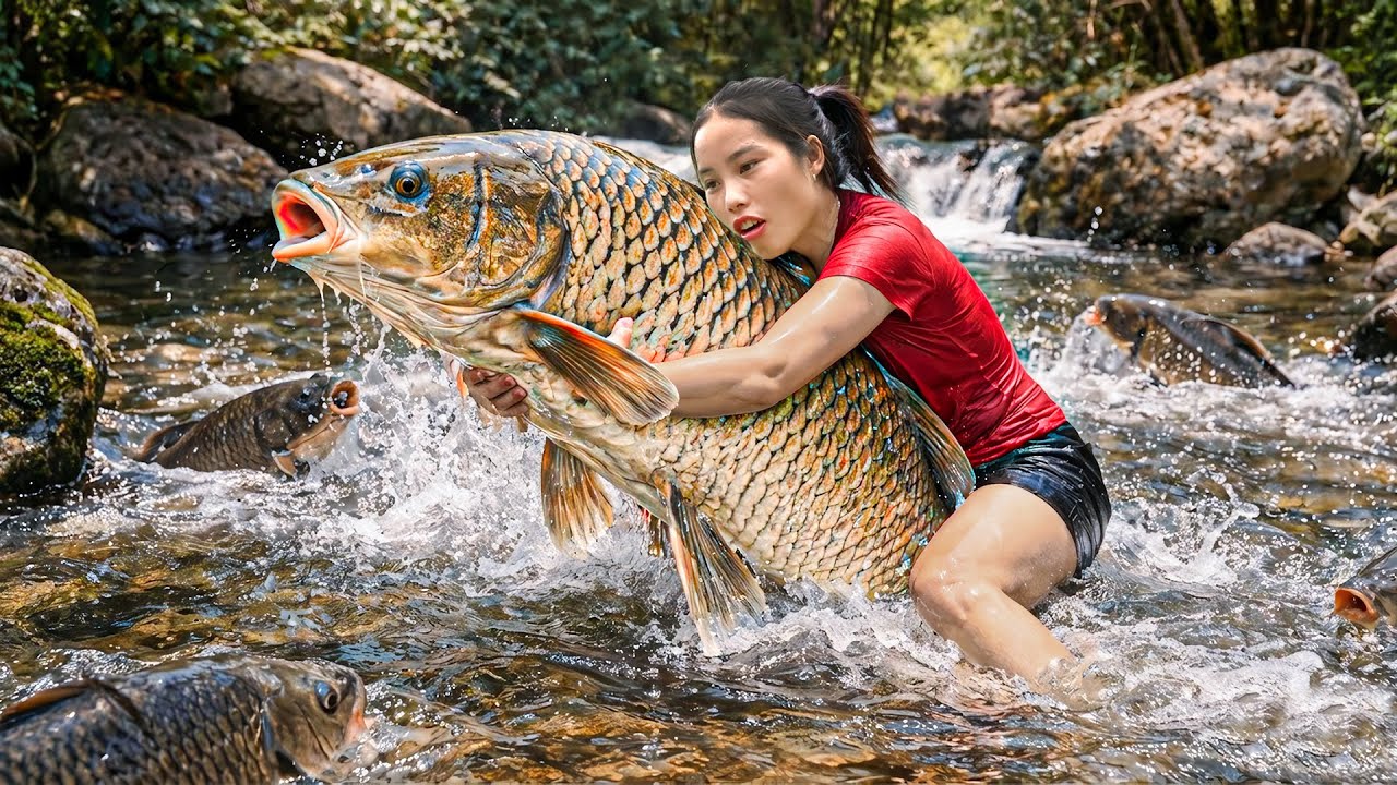 Catching Giant Fish on a Cloudy Day | Selling at the Market and Buying Fruit for My Kids