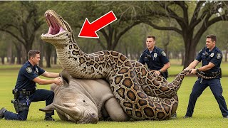 Courageous Rescue Team Fights Giant Python to Save Rhino