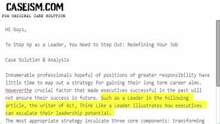 To Step Up as a Leader, You Need to Step Out: Redefining Your Job  Case Solution & Analysis