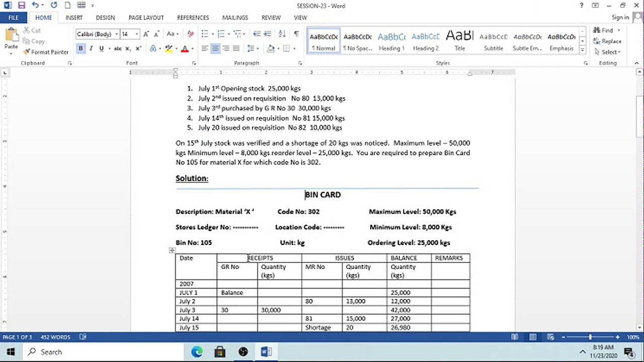 problems on Bin Card YouTube