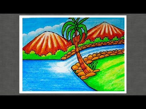 How to draw easy scenery with beautiful landscape scenery and mountain