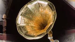 Antique Style Gramophone Complete With Horn - Decorative Wooden Base