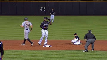 PIT@COL: LeMahieu bobbles grounder, makes glove flip