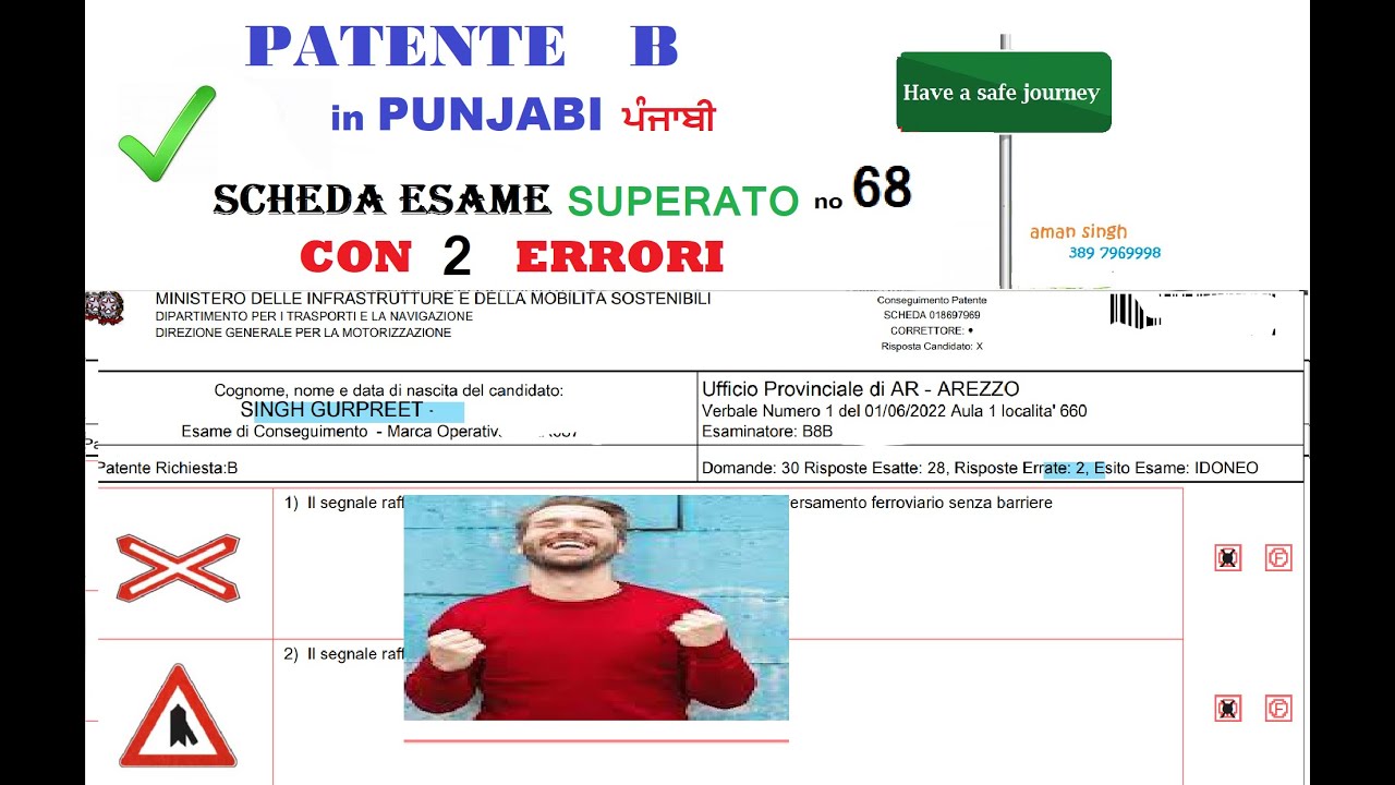 Scheda Esame PATENTE B  SUPERATO  con   2  ERRORI di  GURPREET SINGH  del  01.06.2022