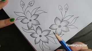 Easy Flowers Drawing For Project Work || Border Design For School Project || Pencil Shading  #art