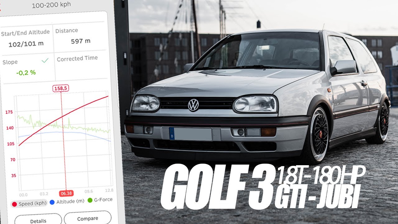 VW GOLF 3 GTI JUBI - 180HP - 1.8T 20v | acceleration racebox sound