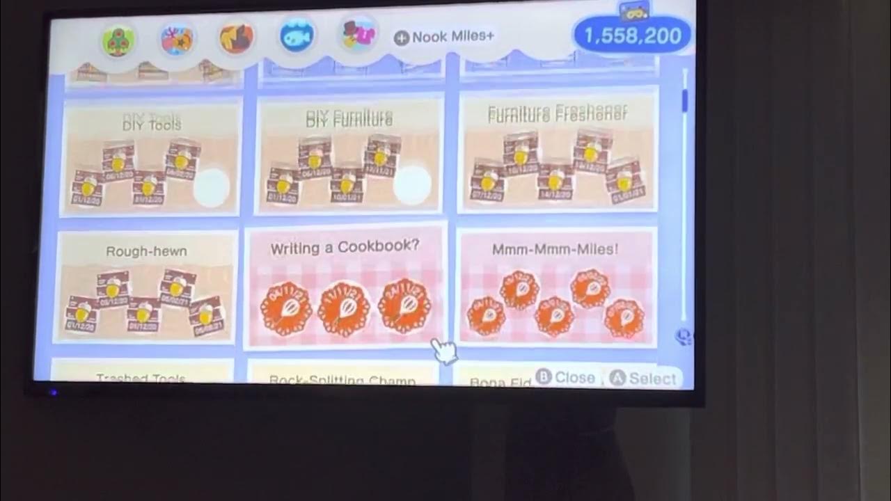 Animal Crossing New Horizons. Looking at the Nook Miles Achievements