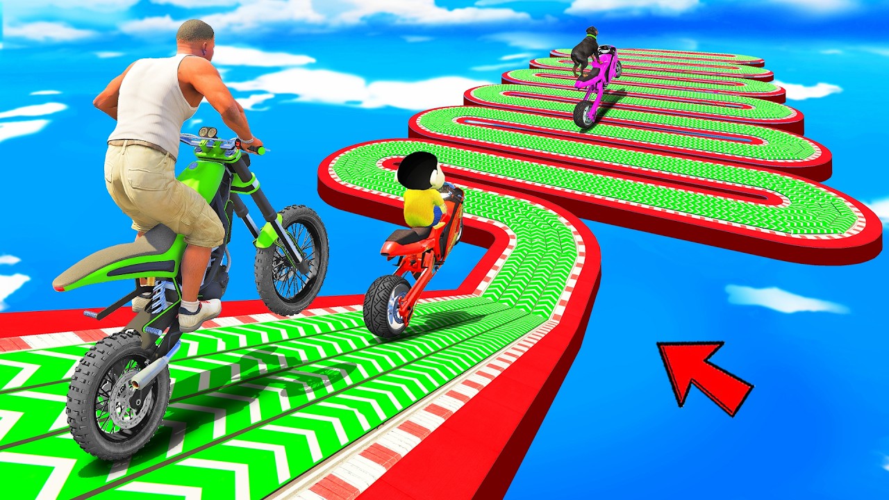 SHINCHAN AND FRANKLIN TRIED THE IMPOSSIBLE CURVY ZIGZAG SPEED BOOSTER ROAD PARKOUR CHALLENGE GTA 5