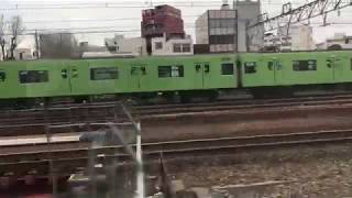◆おおさか東線　合流地点と201系　試運転列車　JR京都線　「一人ひとりの思いを、届けたい　JR西日本」◆