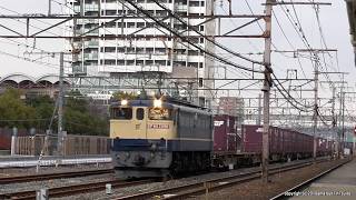 JR貨物　EF65 2096号機が牽引する75ﾚ貨物列車を吹田駅で撮影（H31.1.28)