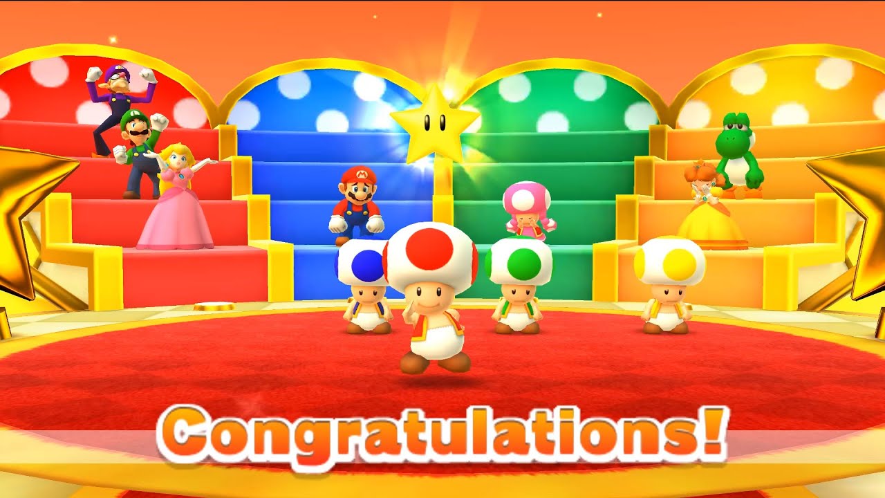 Mario Party Star Rush Toad Scramble - Waluigi vs Peach vs Luigi vs Mario (Master Difficulty)