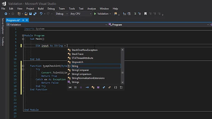 Visual Basic Validation: Integer Type Check